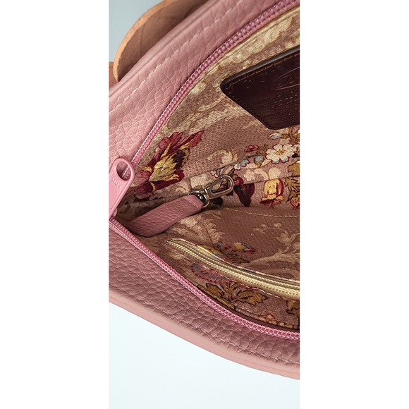 NWT Brighton Roselie Pink Leather Floral Shoulder Bag Silver Chain Heart Charm - Picture 12 of 16